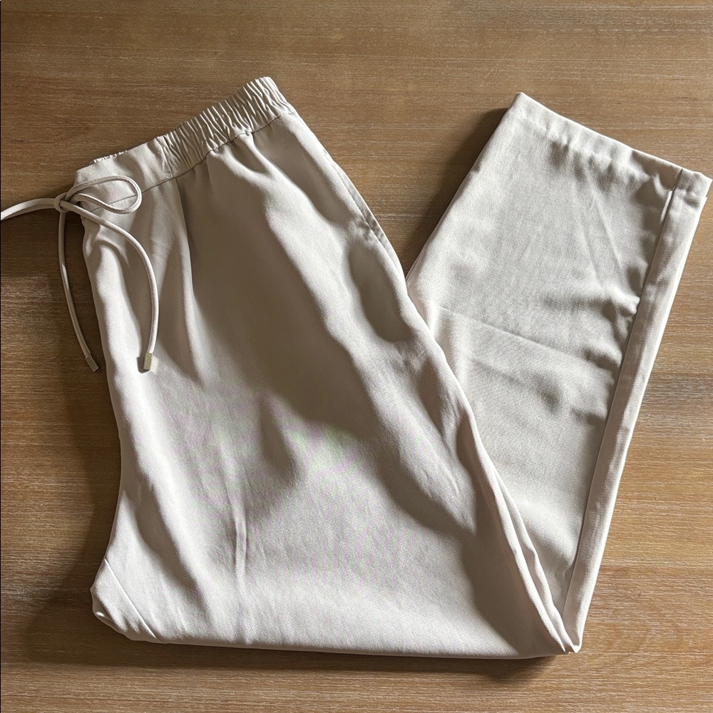 Zara Beige Drawstring Waist Tapered Leg Trousers, XL